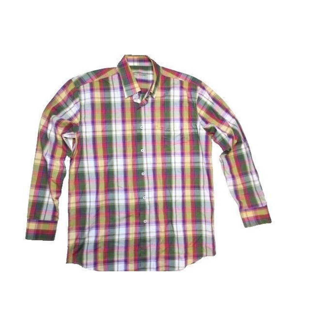 Alan Flusser‎ Shirt Adult Medium Button Up Casual Long Sleeve Plaid Cotton Mens